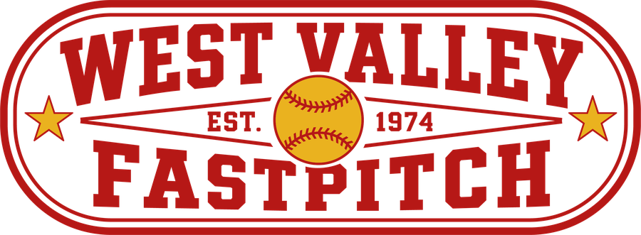 Pill lockup: West Valley Fast Pitch stacked around a softball with Est. 1974.