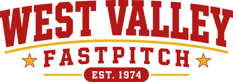 Arched varsity wordmark: West Valley Fast Pitch with Est. 1974.